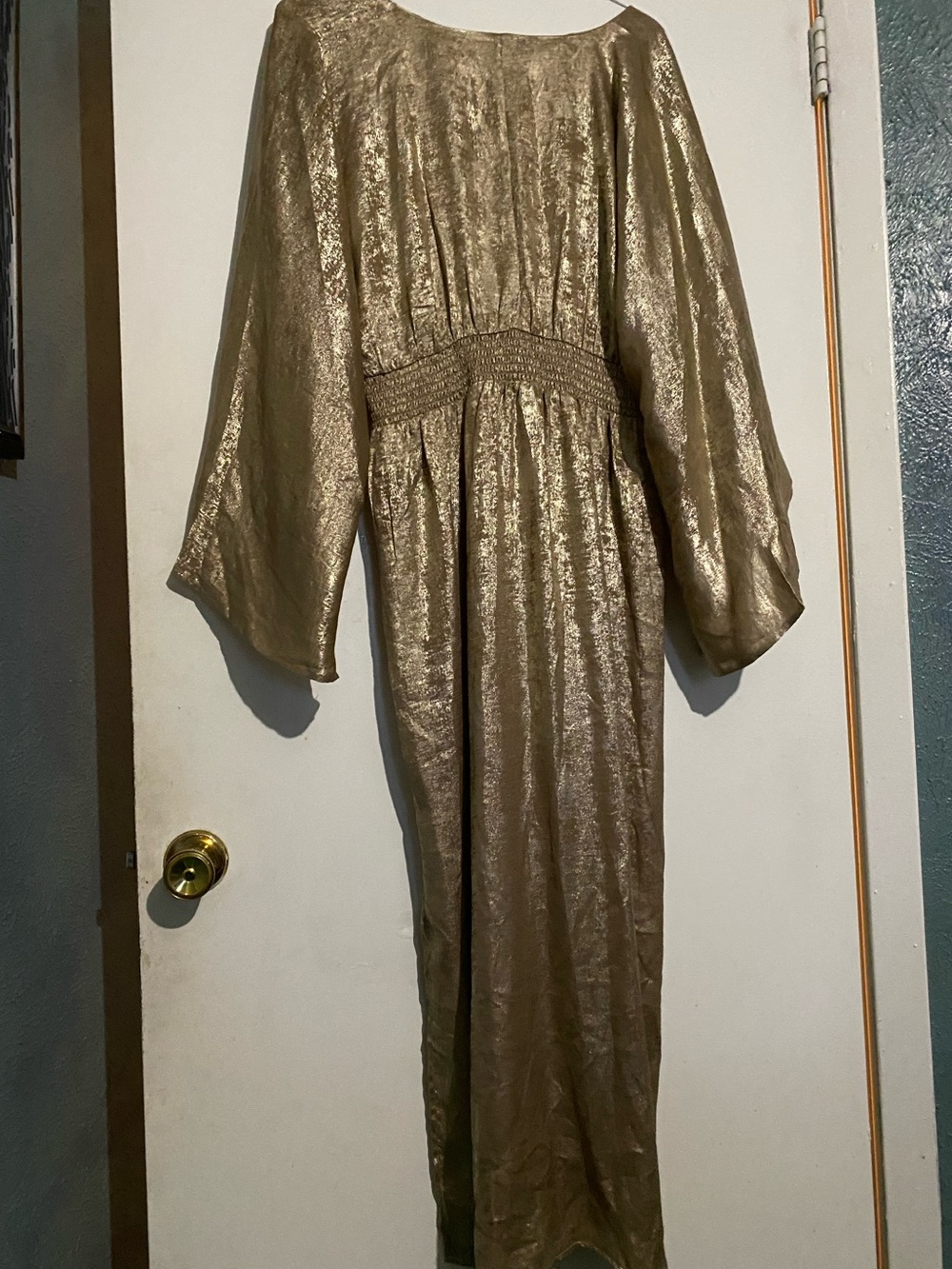 SHEIN Metallic Gold Long Sleeve Maxi Dress